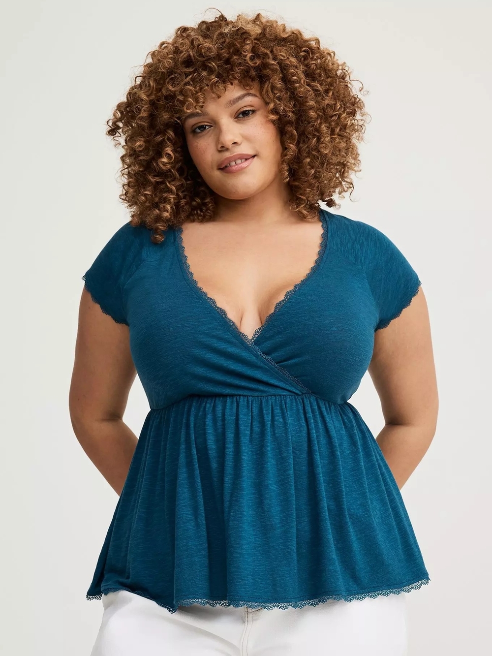 Torrid Surplice Lace-Trim Chemise Top in Teal